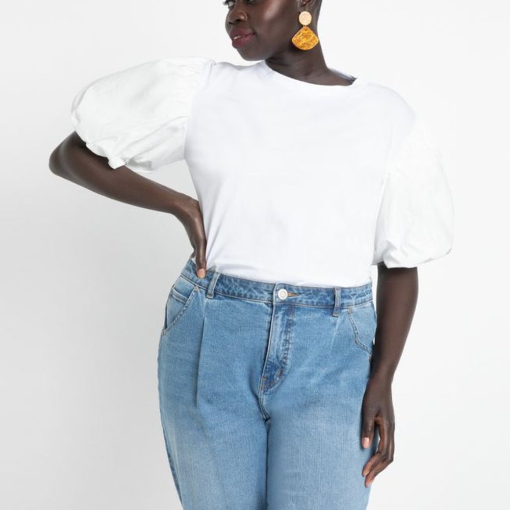 Eloquii Puff Poplin Sleeve Tee